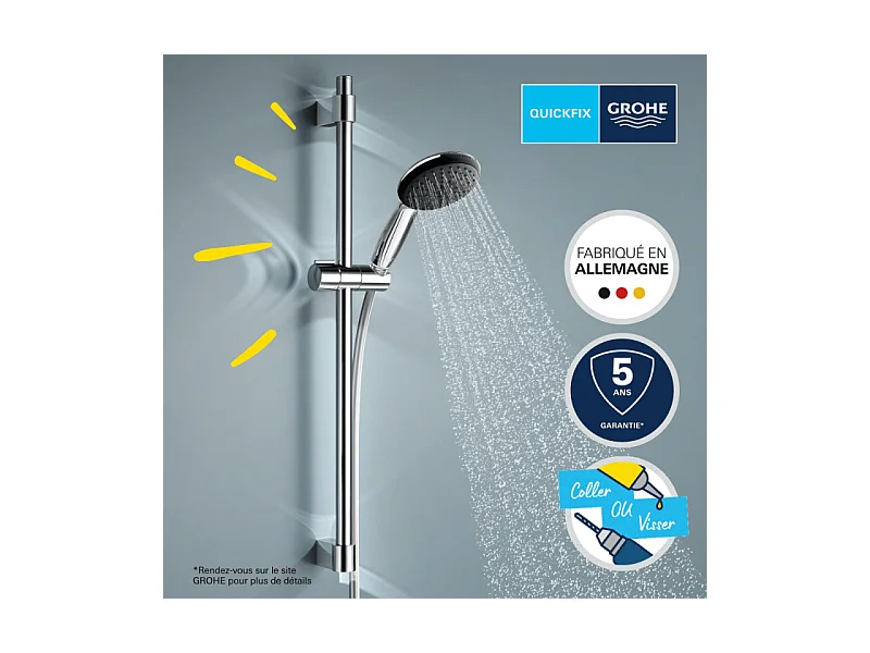 Mitigeur bain mécanique GROHE Bauloop avec ensemble de douche GROHE Vitalio Start avec colonnettes