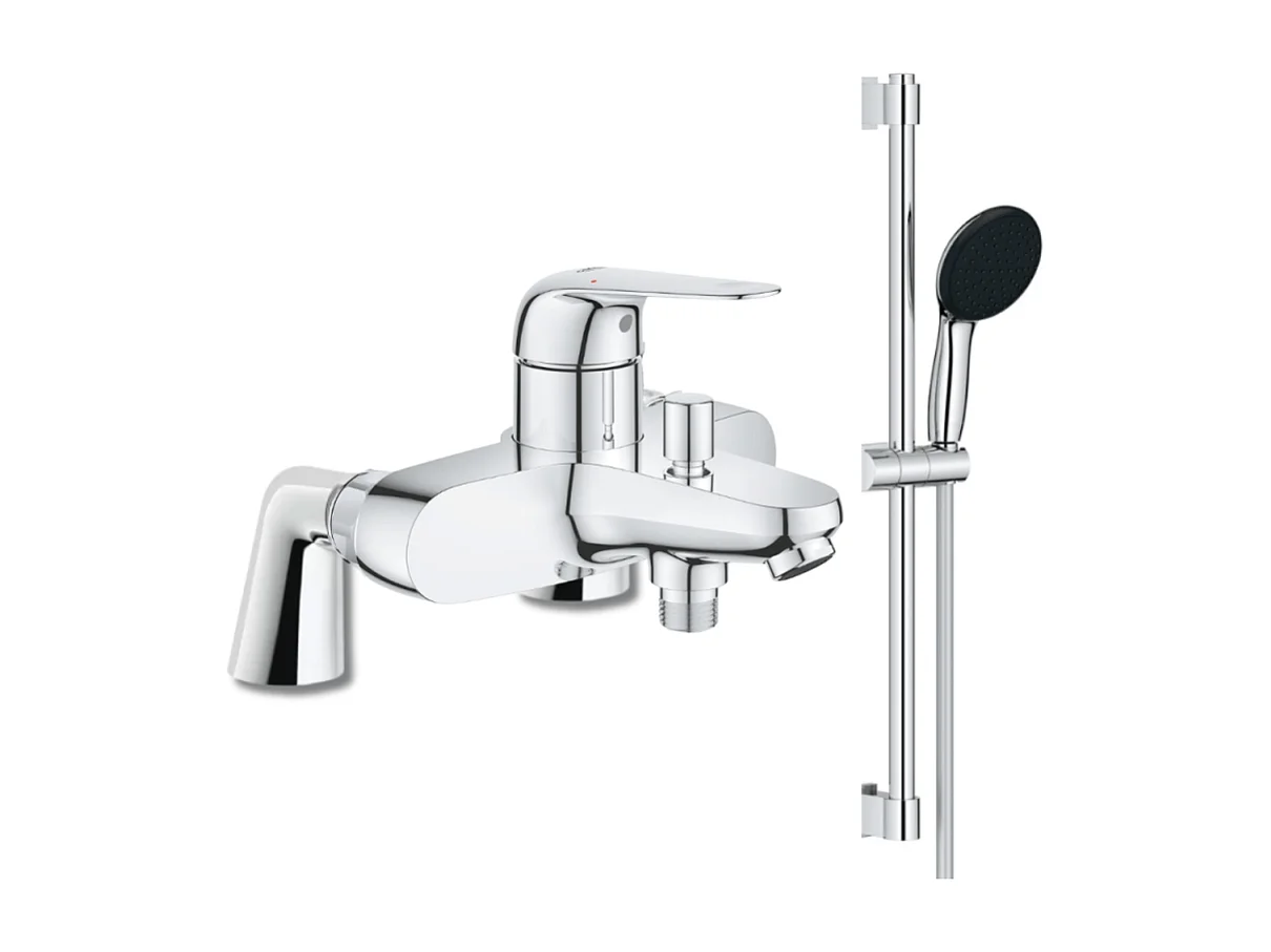 Mitigeur bain mécanique GROHE Bauloop avec ensemble de douche GROHE Vitalio Start avec colonnettes