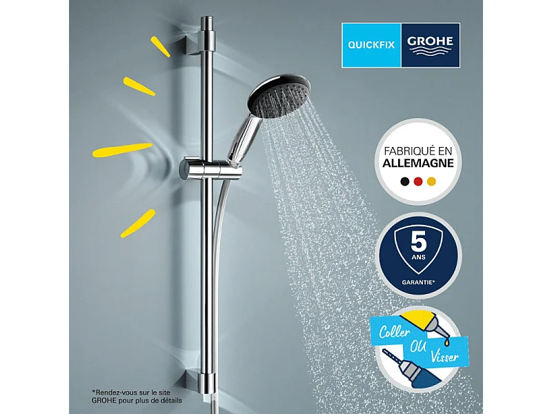 Mitigeur bain mécanique GROHE Bauloop avec ensemble de douche GROHE Vitalio Start avec colonnettes