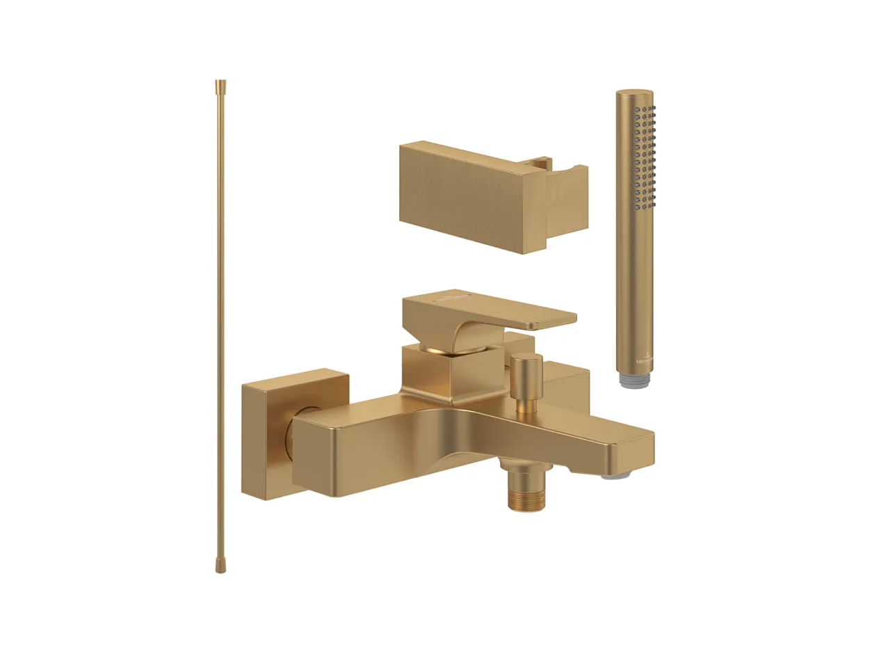 Pack mitigeur baignoire mécanique VILLEROY ET BOCH Architectura Square Or brossé avec ensemble