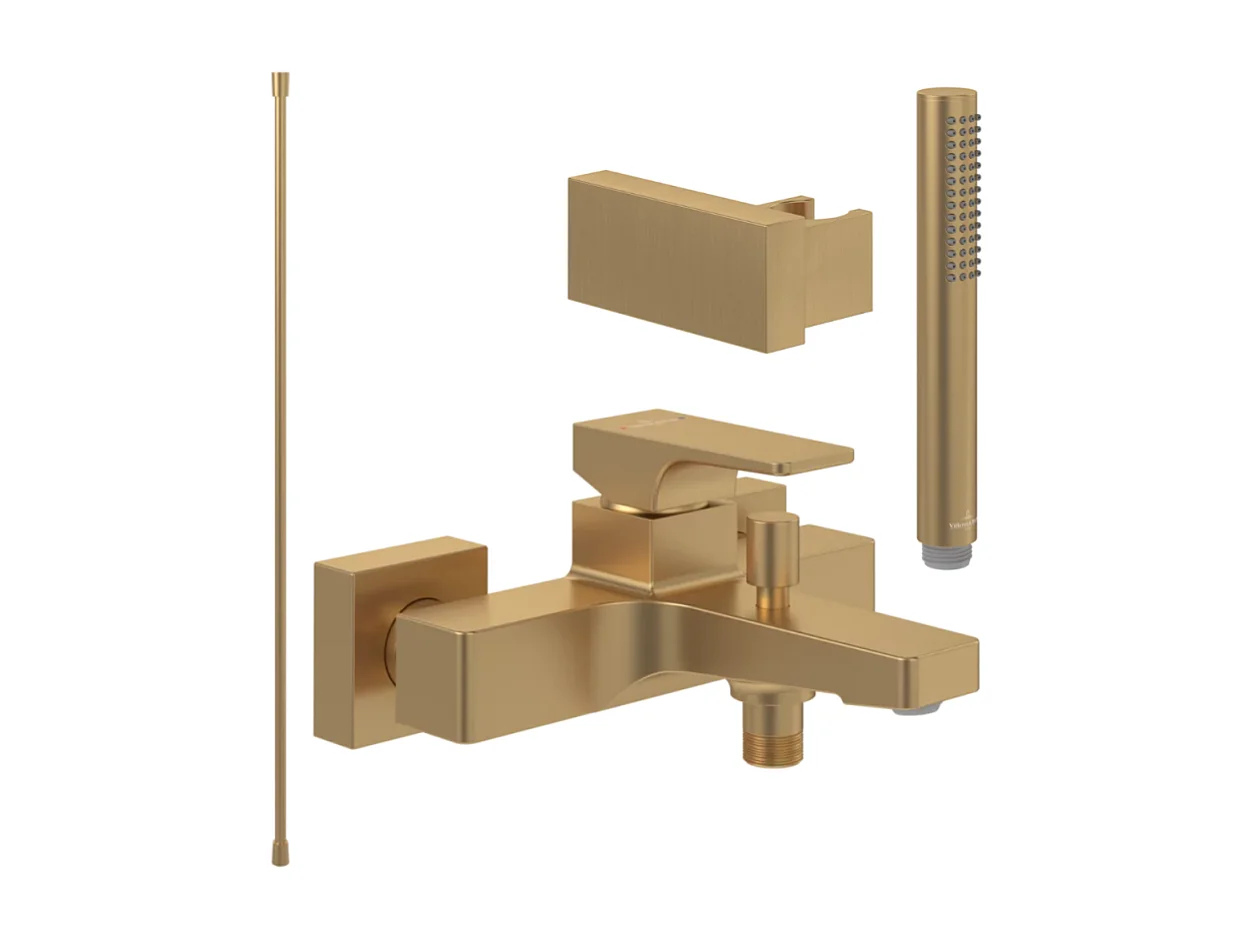 Pack mitigeur baignoire mécanique VILLEROY ET BOCH Architectura Square Or brossé avec ensemble