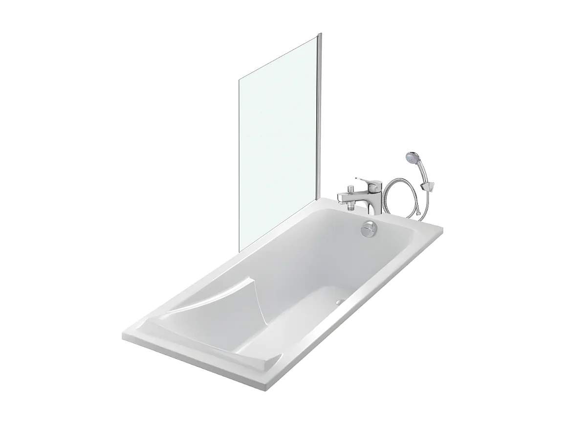 Pack baignoire droite 170 x 75 JACOB DELAFON Corvette + mitigeur bain douche & ensemble de douche + pare bain + bonde