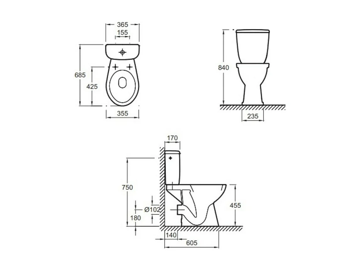 WC à poser sortie horizontale JACOB DELAFON Brive surélevé (PMR) + réservoir + abattant