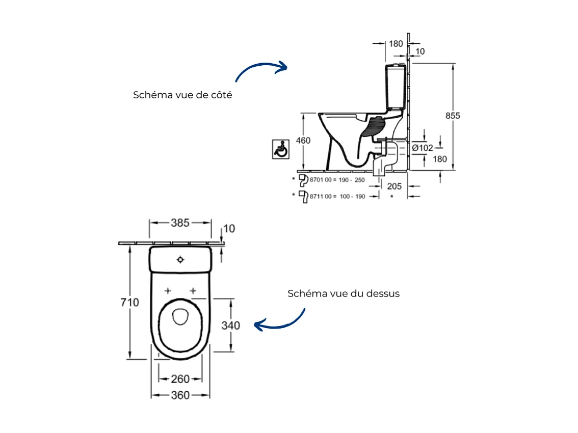 WC à poser sans bride surélevé sortie horizontale VILLEROY & BOCH O.novo avec abattant frein de chute