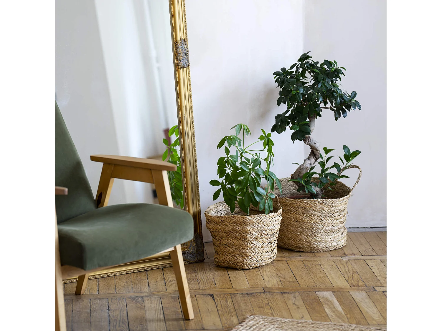 Cestas de Almacenamiento Rebecca Mobili Parota 35x35x35 Alga Marina Marrón Boho CONJUNTO 2 piezas