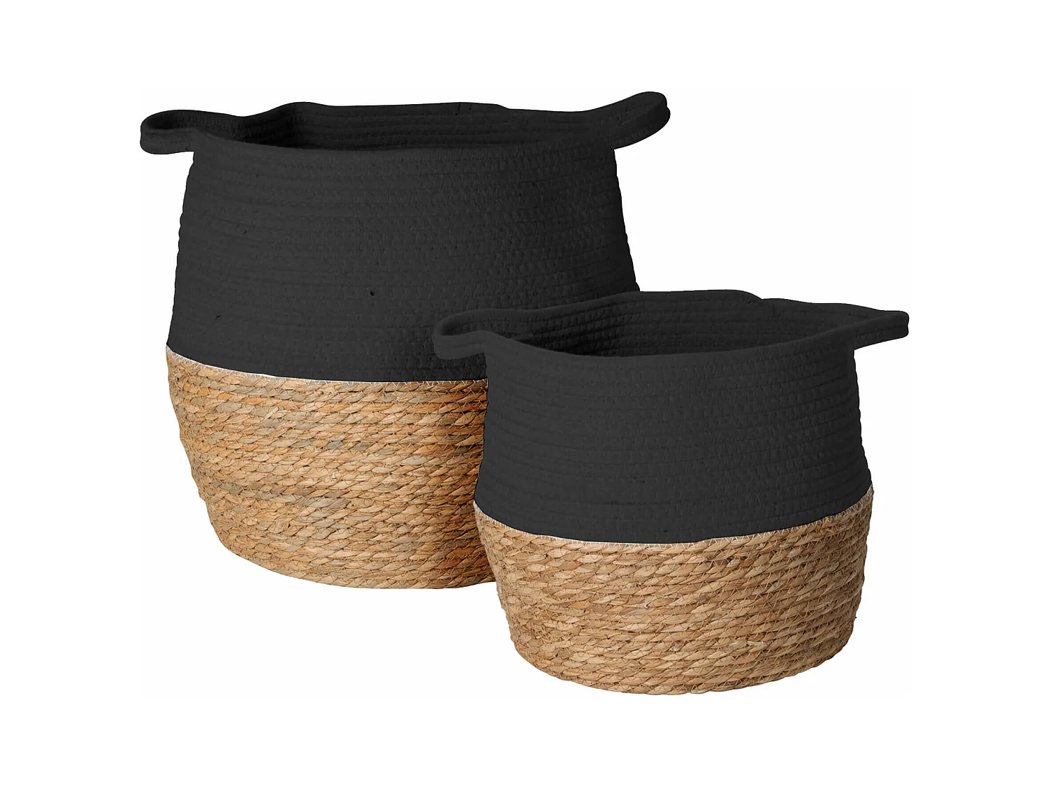 Paniers de Rangement Rebecca Mobili Warda 35x35x35 Algue Marine Coton Marron Noir Boho ENSEMBLE 2 pièces