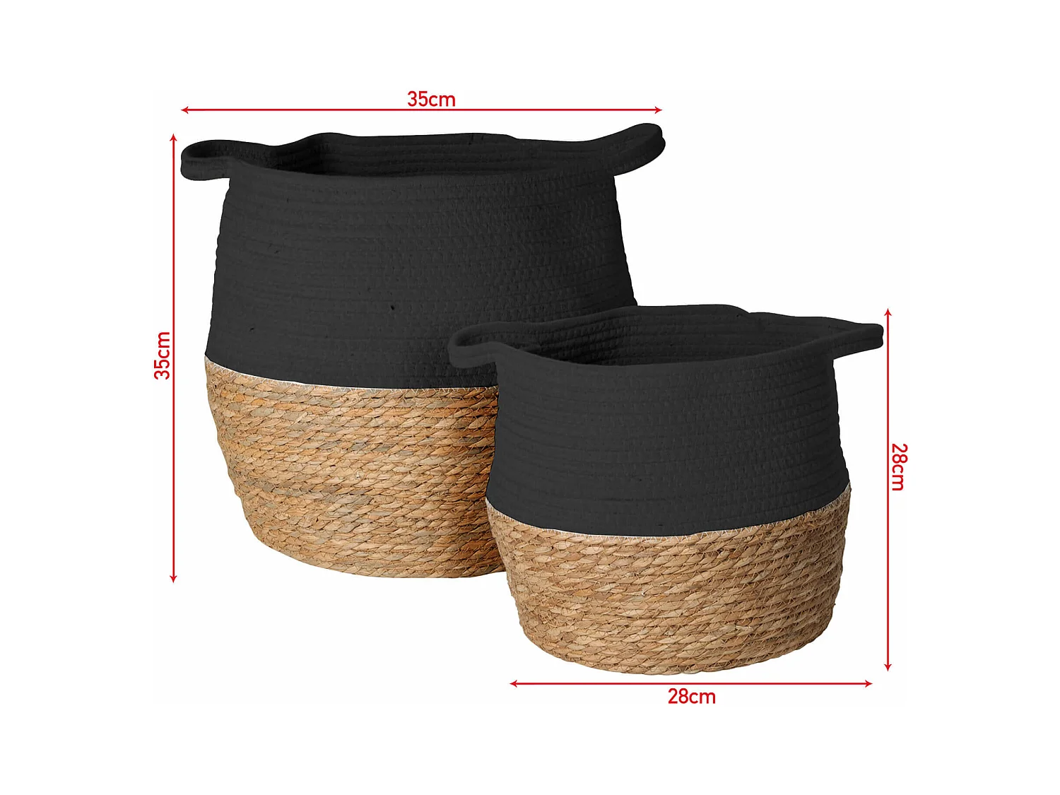 Cestas de Almacenamiento Rebecca Mobili Warda 35x35x35 Alga Marina Algodón Marrón Negro Boho CONJUNTO 2 piezas