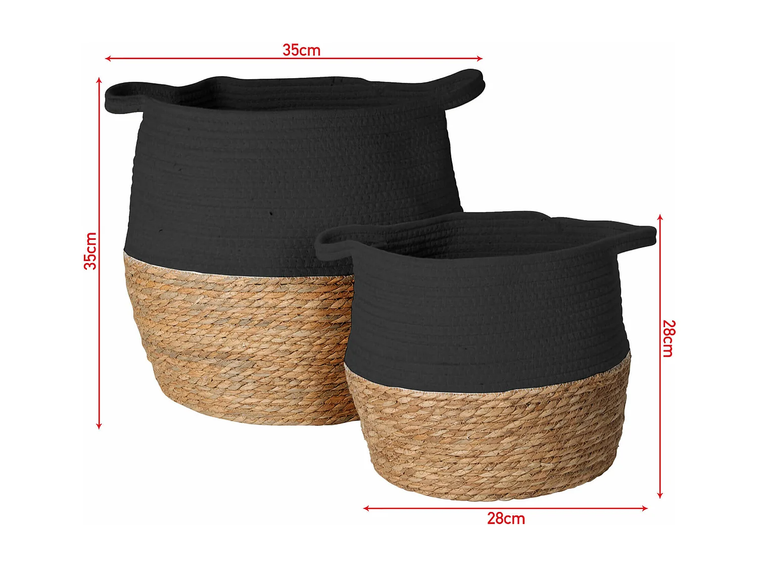 Paniers de Rangement Rebecca Mobili Warda 35x35x35 Algue Marine Coton Marron Noir Boho ENSEMBLE 2 pièces