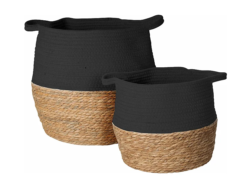 Cestas de Almacenamiento Rebecca Mobili Warda 35x35x35 Alga Marina Algodón Marrón Negro Boho CONJUNTO 2 piezas