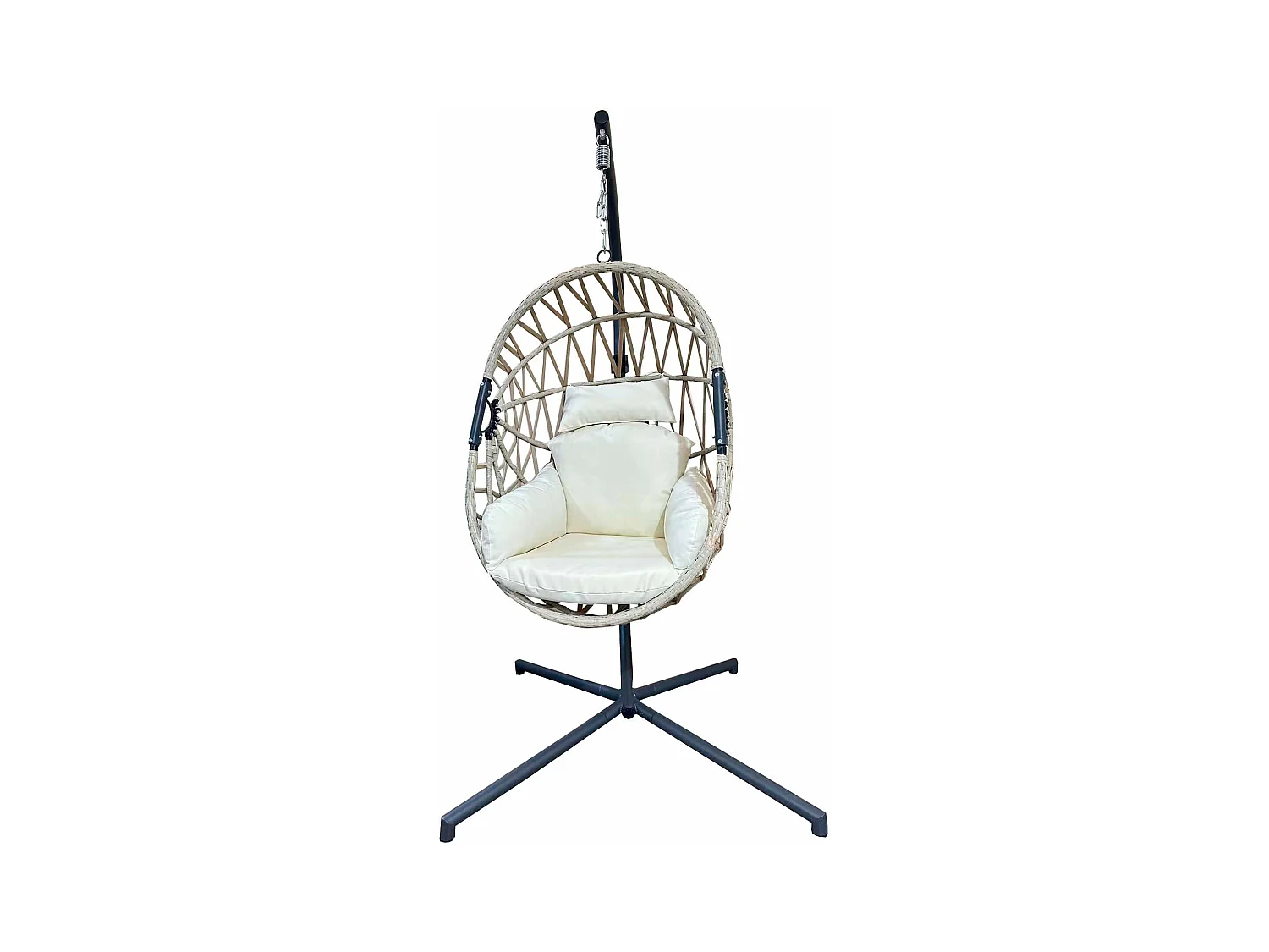 Rebecca Mobili Chaise à Bascule Chaise Suspendue Polyrattan Beige pour Extérieur Intérieur