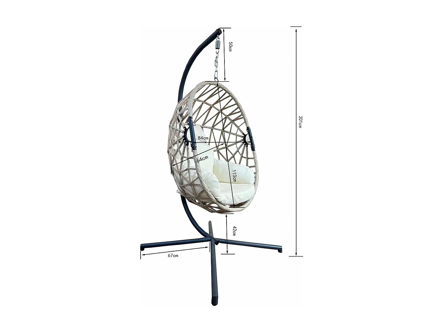 Rebecca Mobili Sedia Dondolo Poltrona Sospesa Polyrattan Beige per Esterno Interno