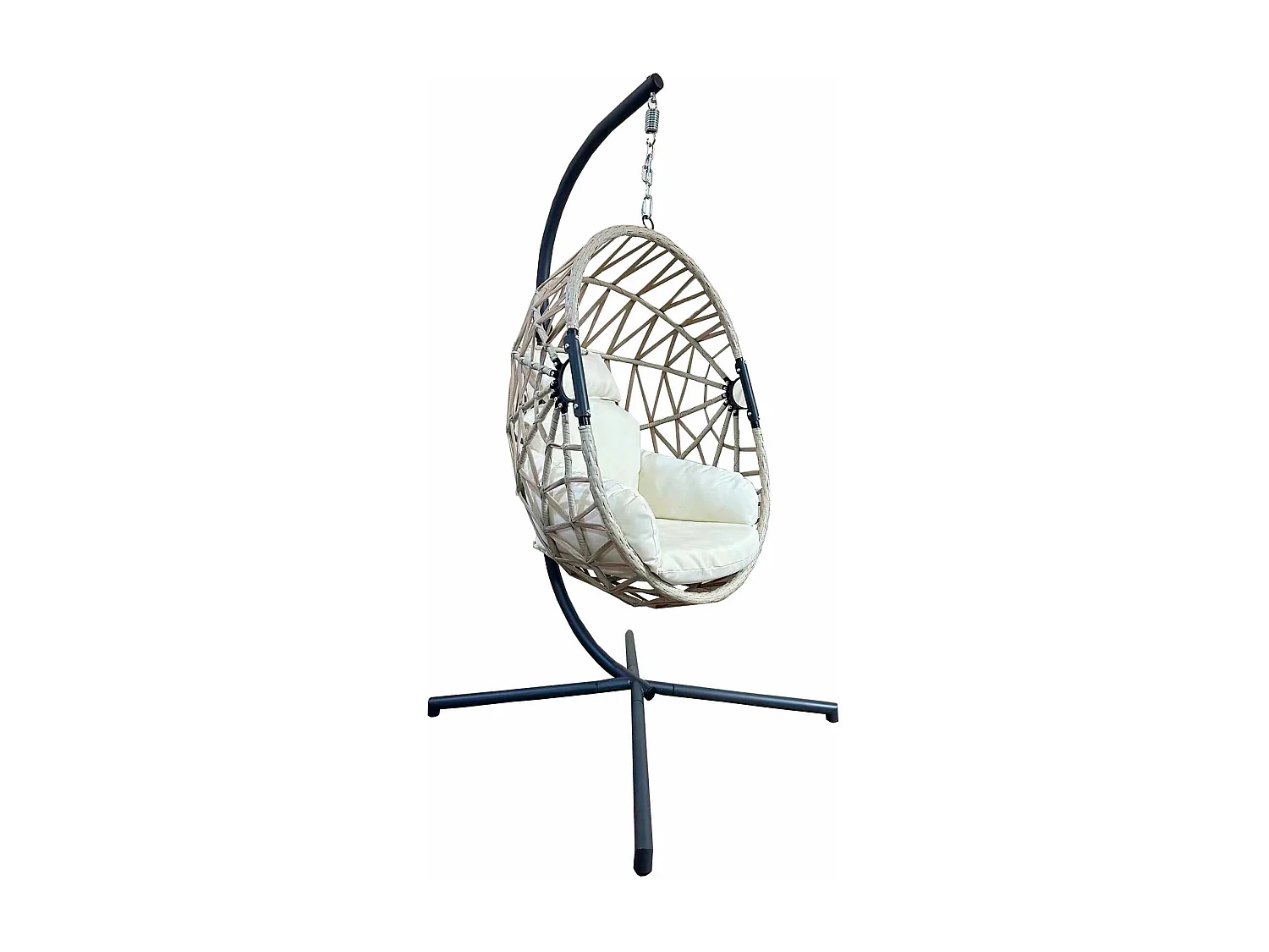 Rebecca Mobili Sedia Dondolo Poltrona Sospesa Polyrattan Beige per Esterno Interno