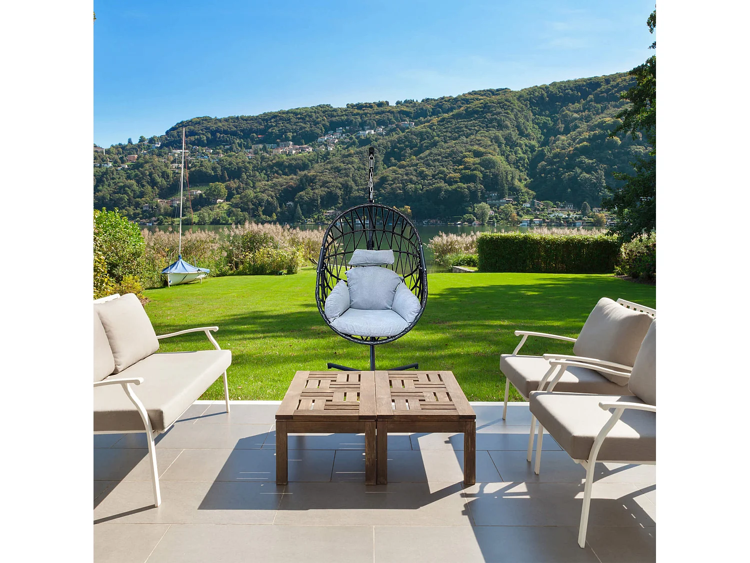 Rebecca Mobili Fauteuil Suspendu Bascule en Polystyrène Gris Pour Maison Jardin