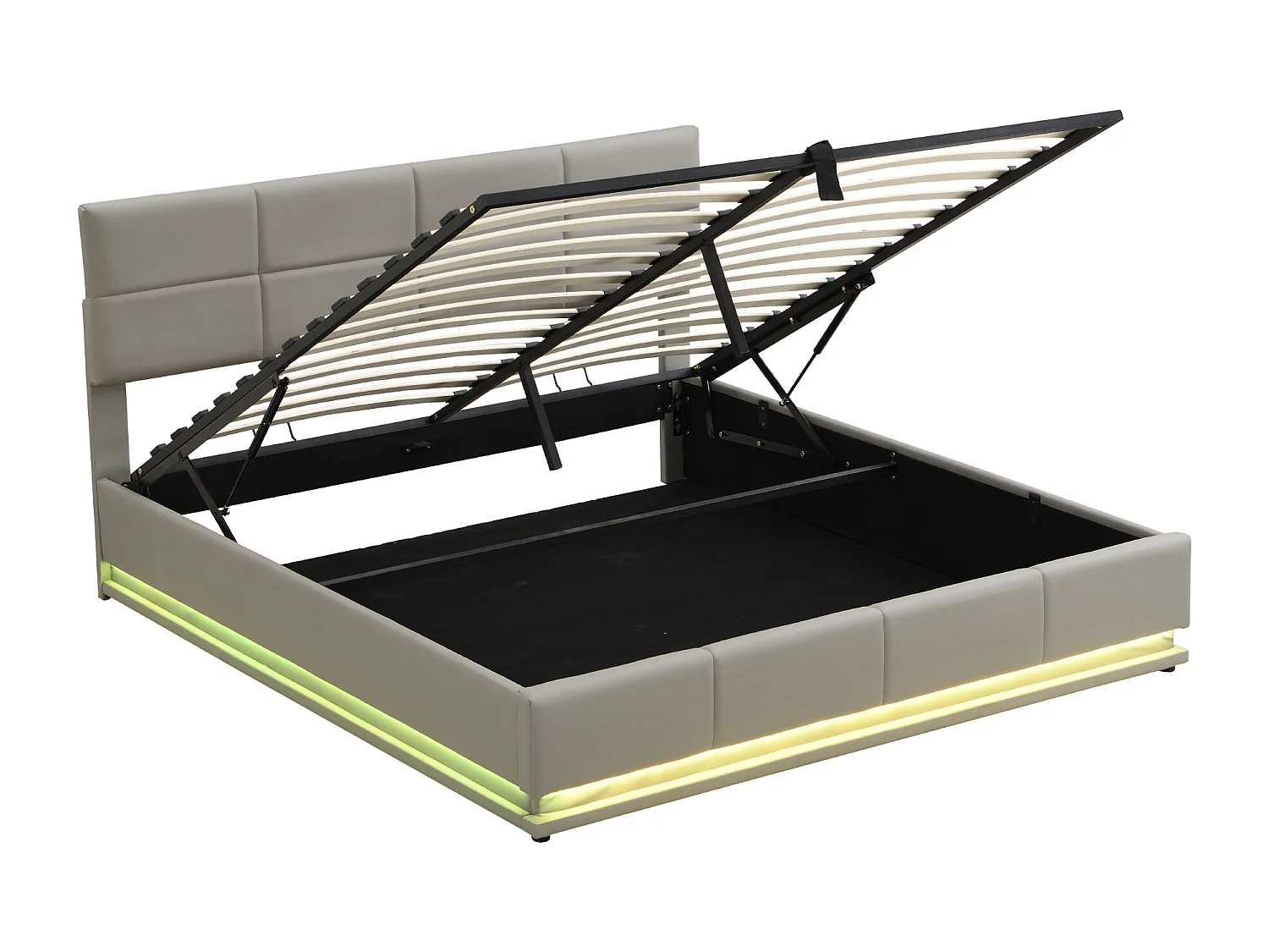 Lit coffre rembourré 180x200 cm avec éclairage LED - en similicuir - Gris clair