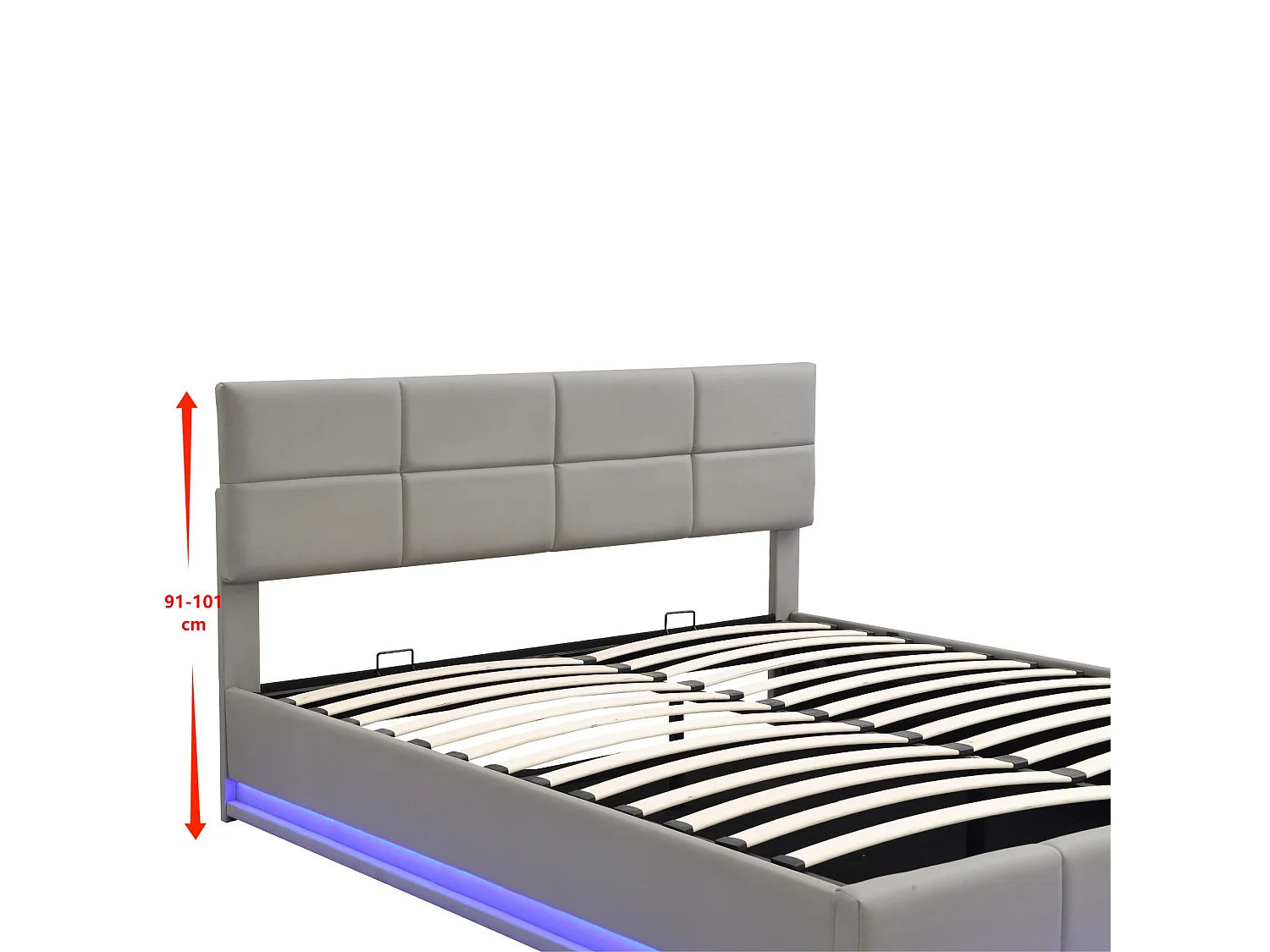 Letto contenitore imbottito 180x200 cm con illuminazione LED - in similpelle - Grigio chiaro