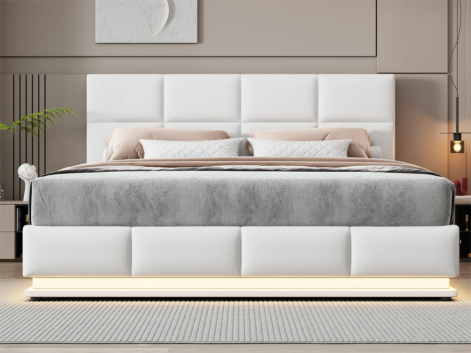 Gestoffeerd opbergbed 180x200 cm met LED verlichting - in kunstleer - Wit