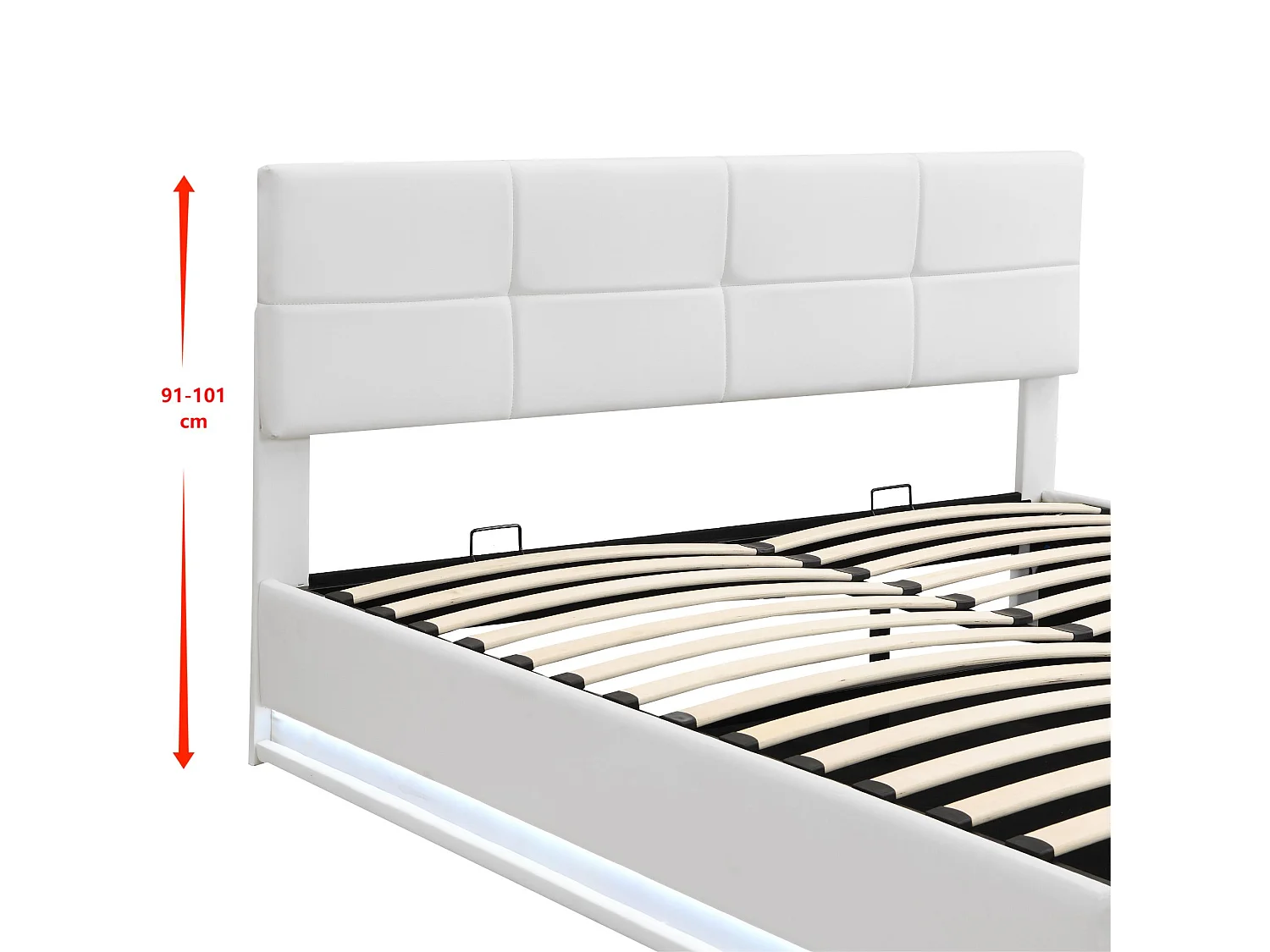Gestoffeerd opbergbed 180x200 cm met LED verlichting - in kunstleer - Wit