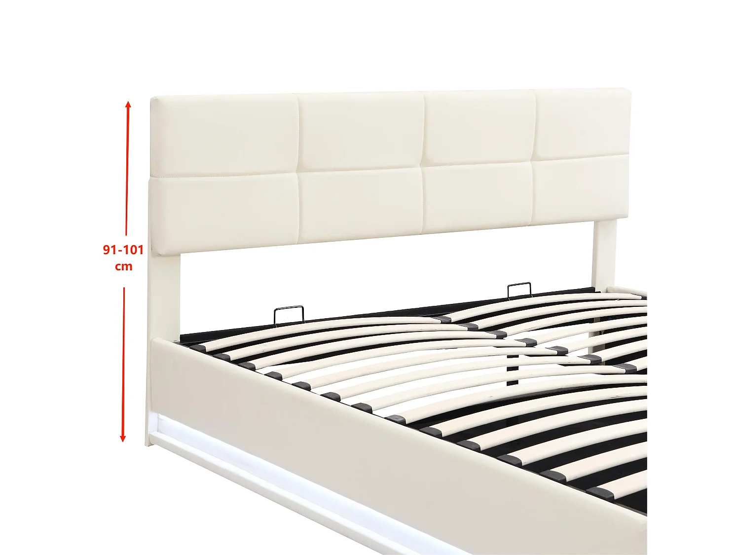 Gestoffeerd opbergbed 180x200 cm met LED verlichting - in kunstleer - Beige
