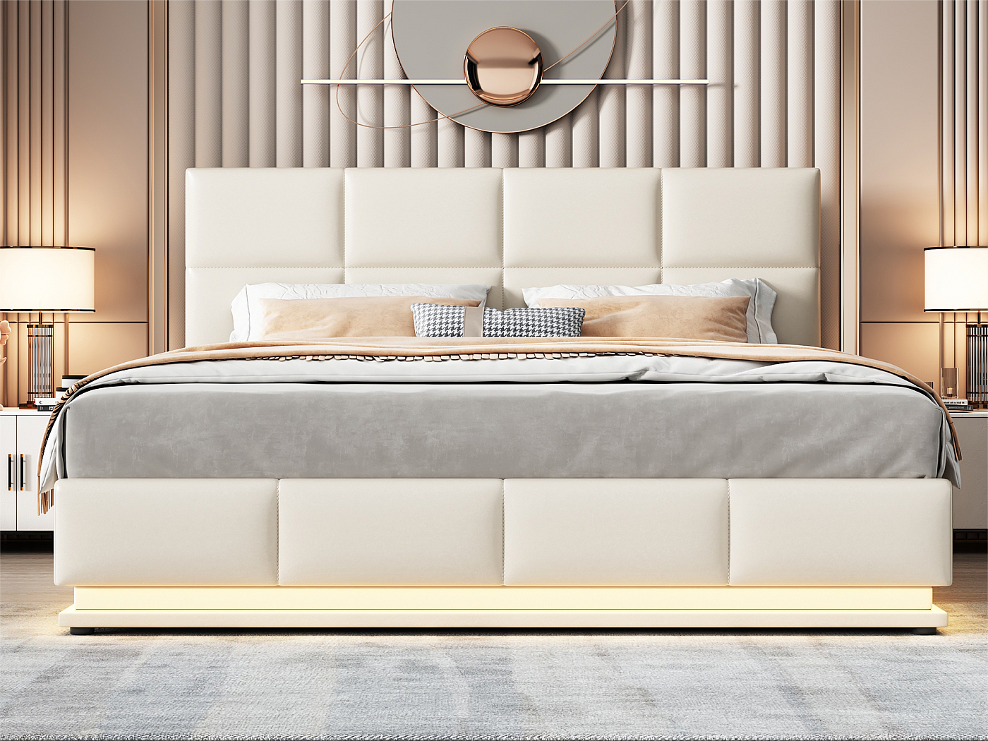 Vente Unique Letto Matrimoniale Contenitore Con Led Letto