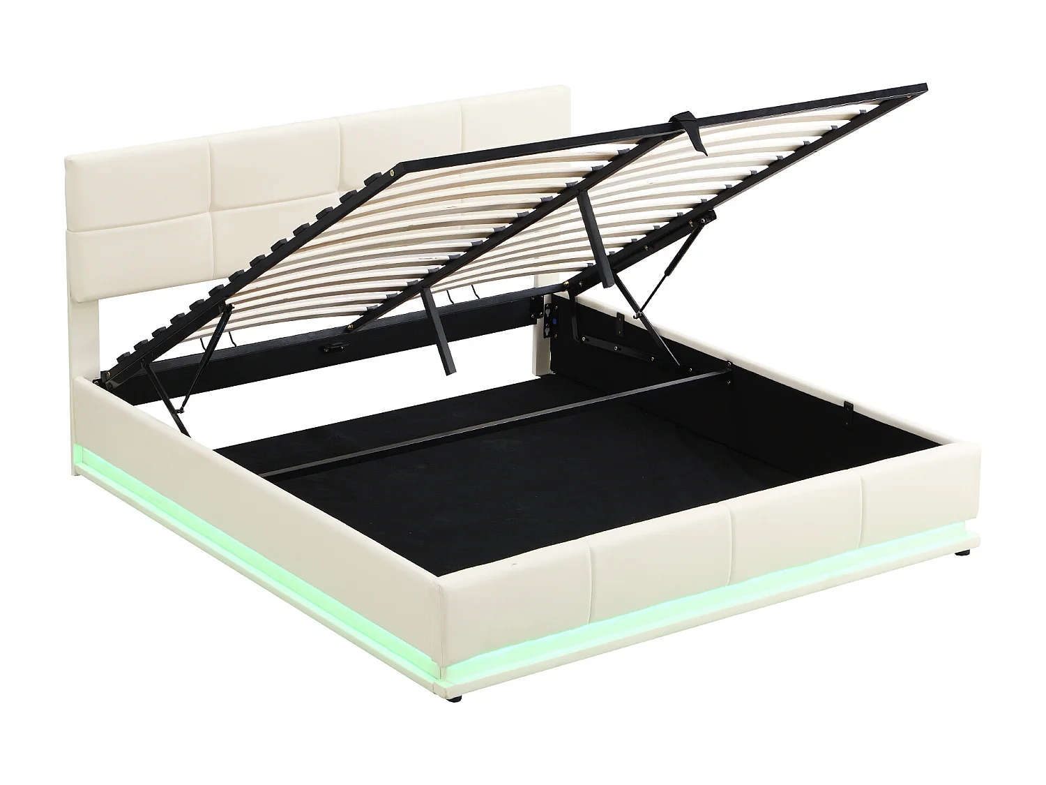 Letto contenitore imbottito 180x200 cm con illuminazione LED - in similpelle - Beige