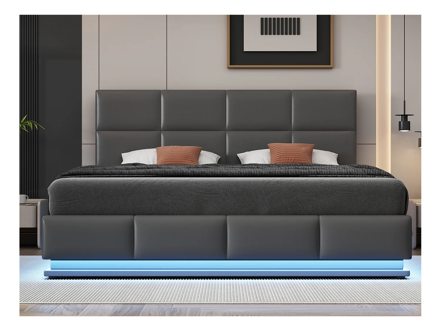 Gestoffeerd opbergbed 180x200 cm met LED verlichting - in kunstleer - Grijs