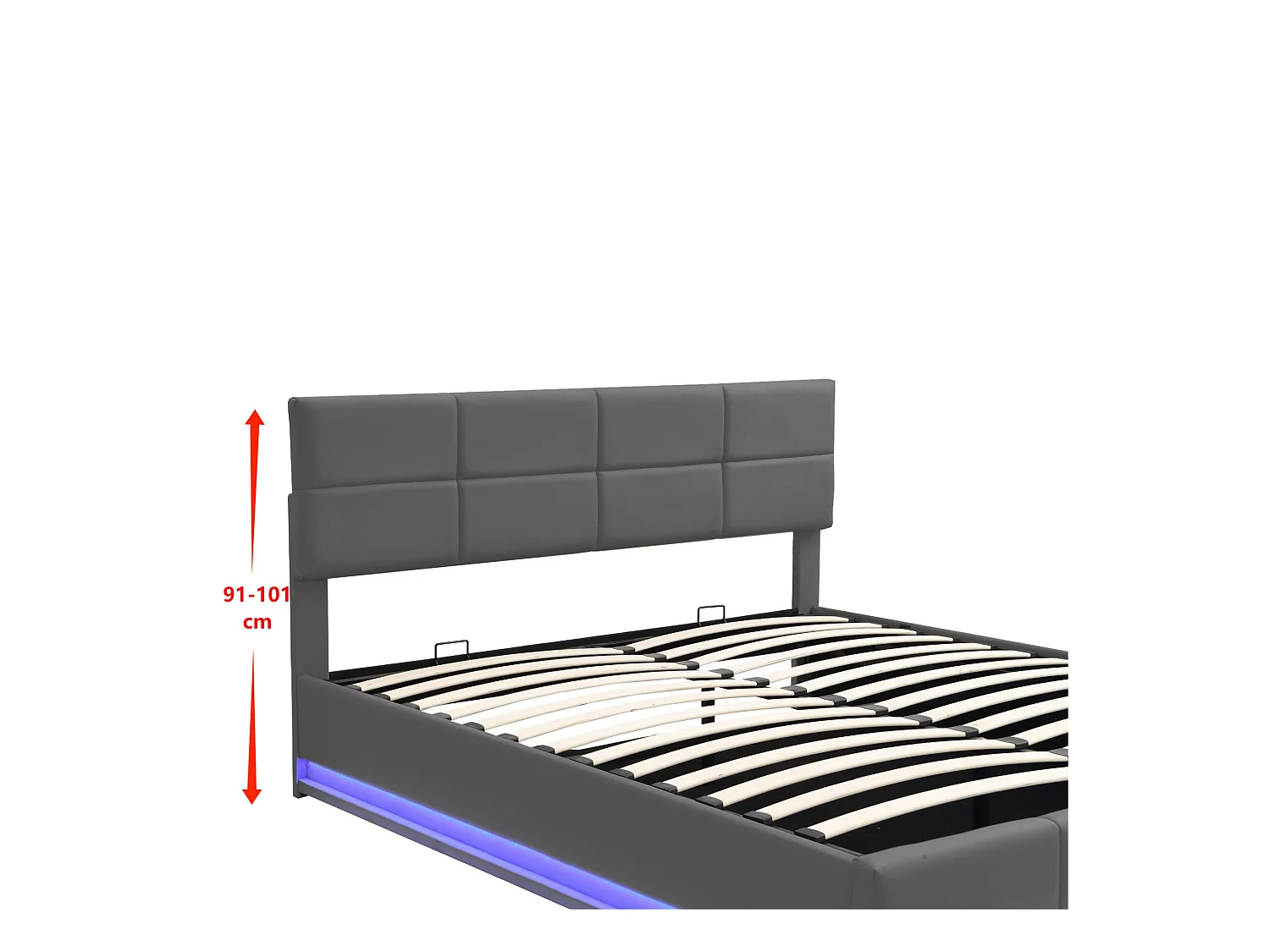 Gestoffeerd opbergbed 180x200 cm met LED verlichting - in kunstleer - Grijs