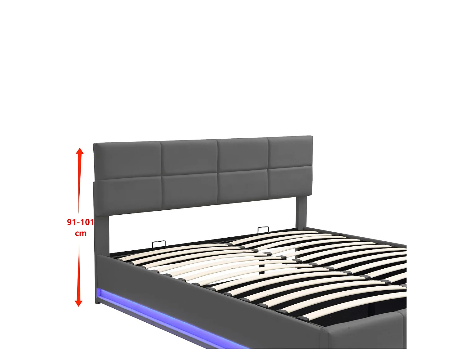 Gestoffeerd opbergbed 180x200 cm met LED verlichting - in kunstleer - Grijs