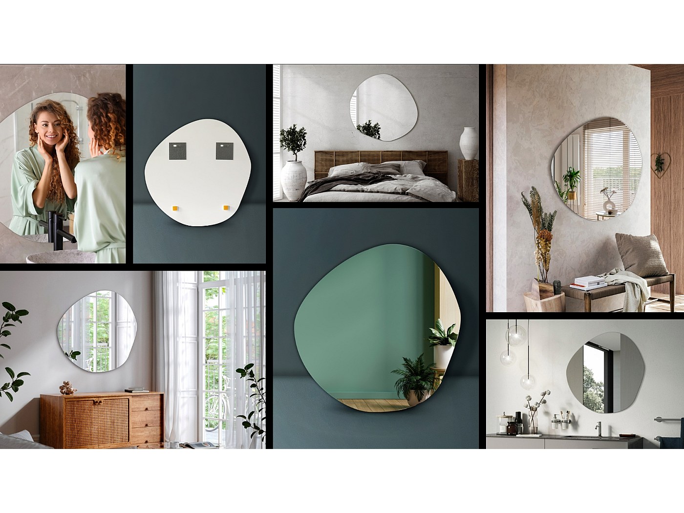 Specchio Asimmetrico Moderno 90x70 Cm - Design Organico Senza Cornice Per Parete O Porta