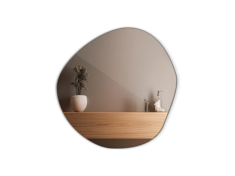 Asymmetrischer Hängespiegel für das Japandi-Schlafzimmer 67 cm x 67,6 cm