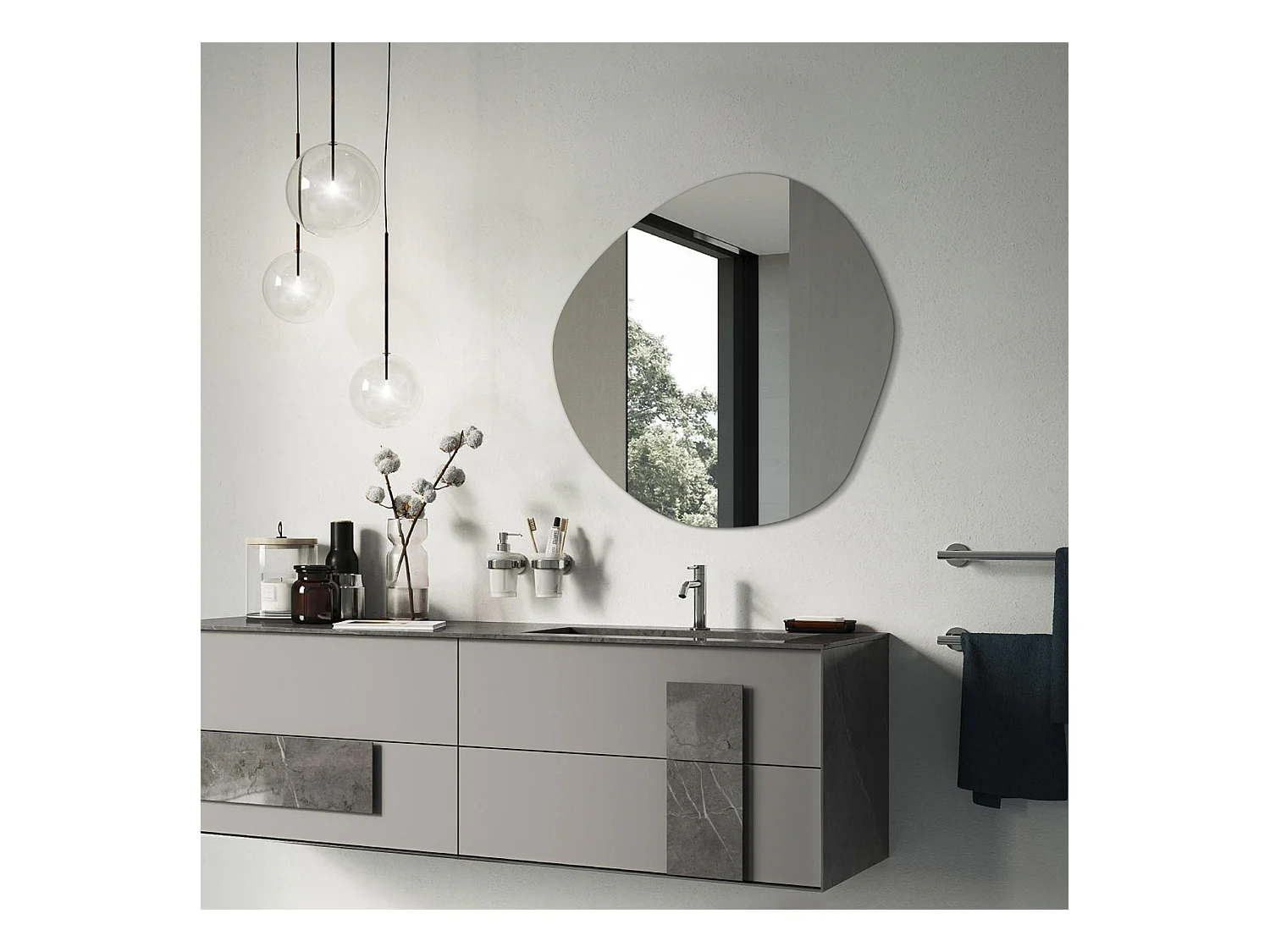 Spiegel onregelmatige vorm ovale cirkel voor badkamer 57,5 cm x 58 cm