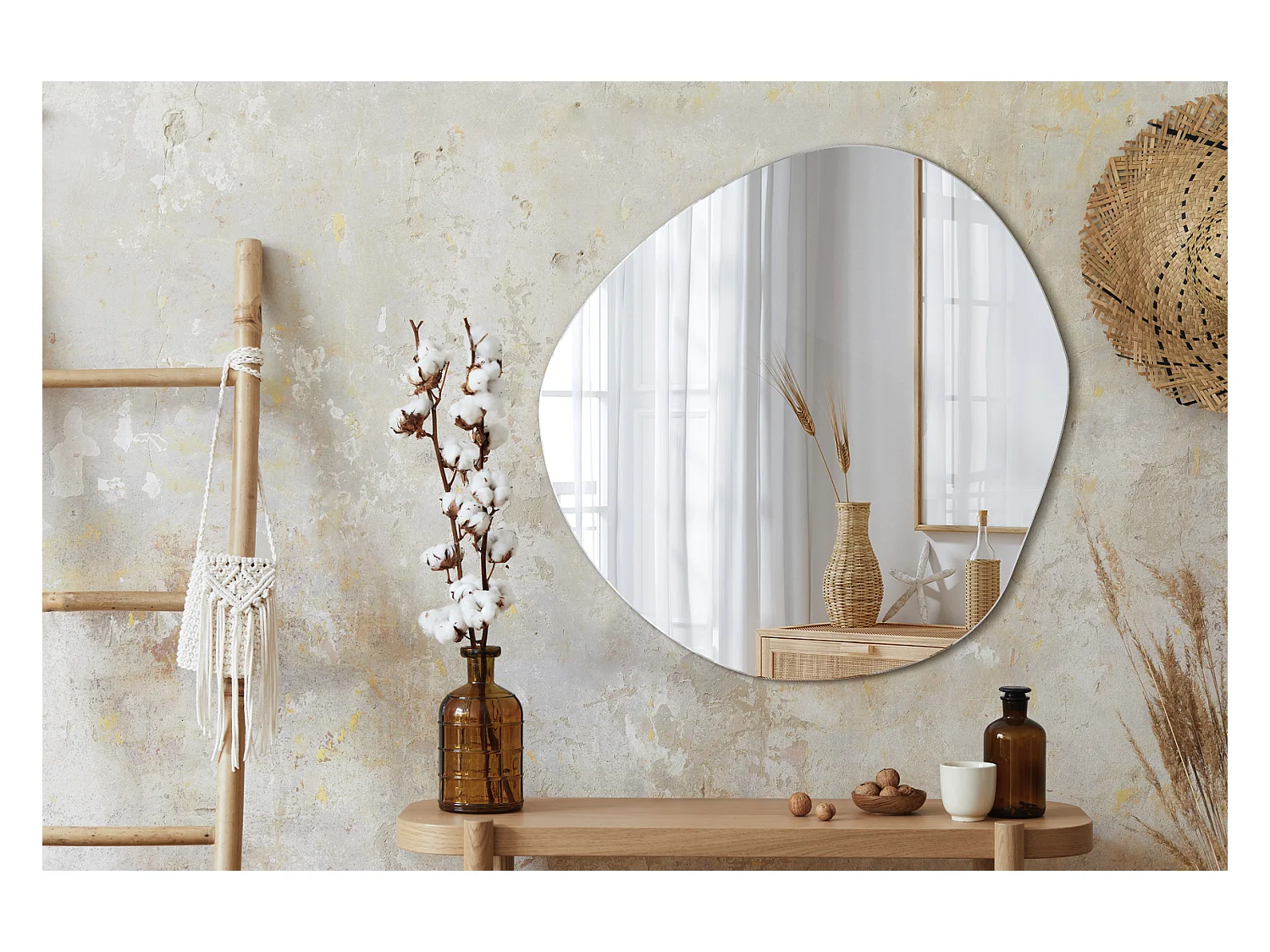 Spiegel onregelmatige vorm ovale cirkel voor badkamer 57,5 cm x 58 cm