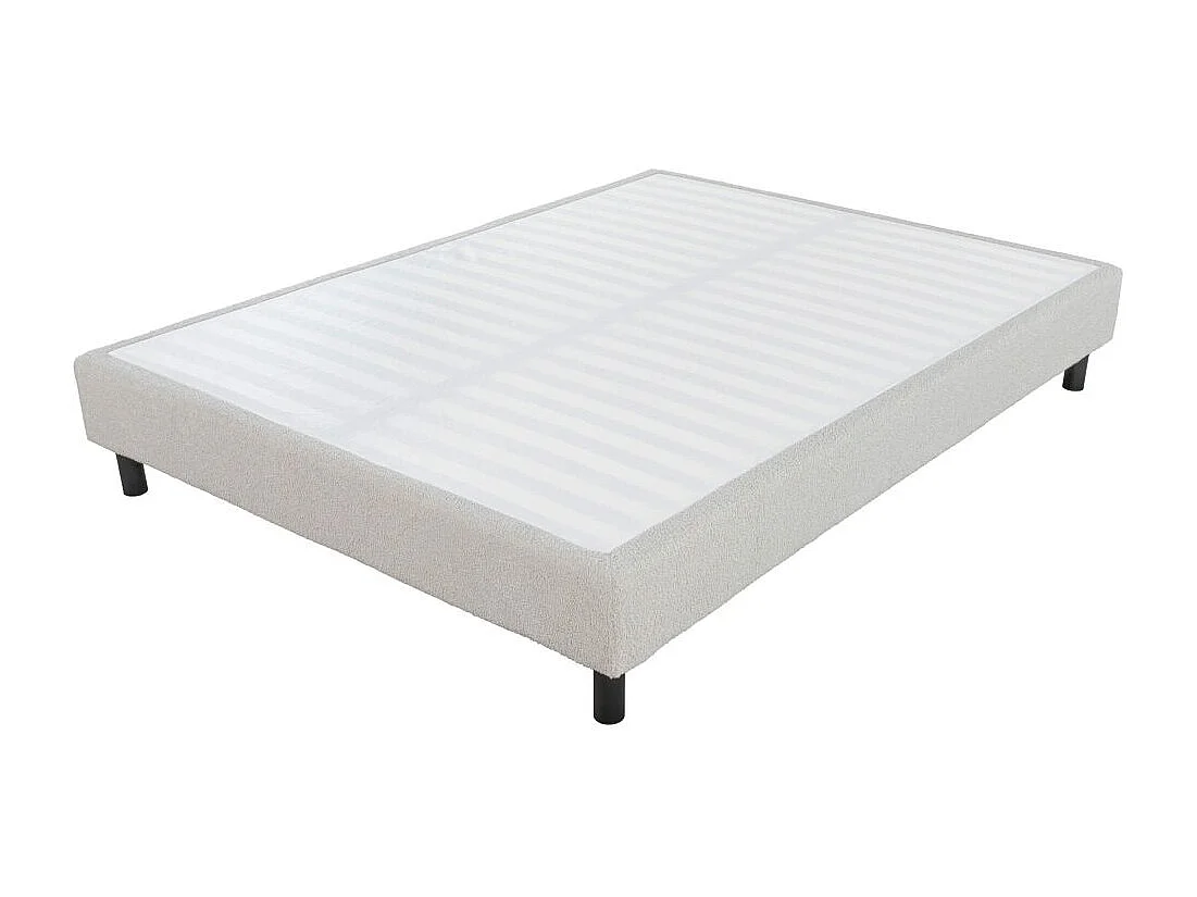 Sommier déco en Kit + pieds 140x190 - Newkit 40 lattes bois - Tissu crème - H. 18 cm
