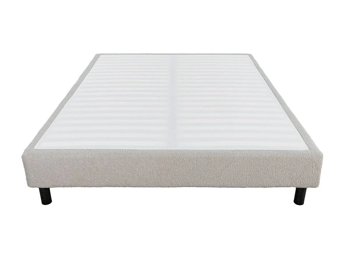 Sommier déco en Kit + pieds 140x190 - Newkit 40 lattes bois - Tissu crème - H. 18 cm