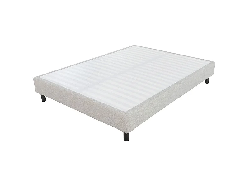 Sommier déco en Kit + pieds 160x200 - Newkit 40 lattes bois - Tissu crème - H. 18 cm
