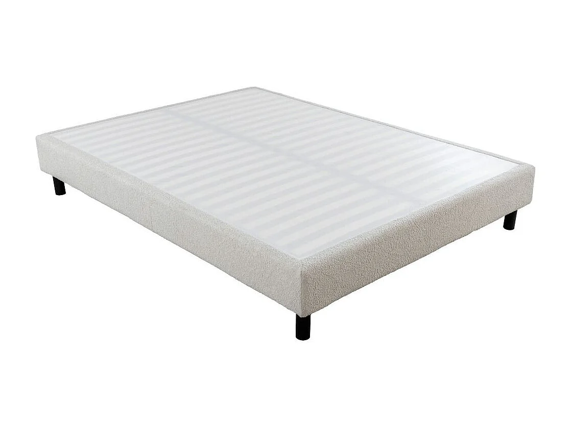 Sommier déco en Kit + pieds 160x200 - Newkit 40 lattes bois - Tissu crème - H. 18 cm