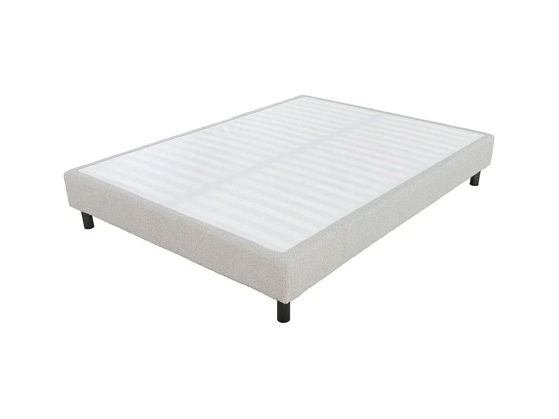Sommier déco en Kit + pieds 160x200 - Newkit 40 lattes bois - Tissu crème - H. 18 cm