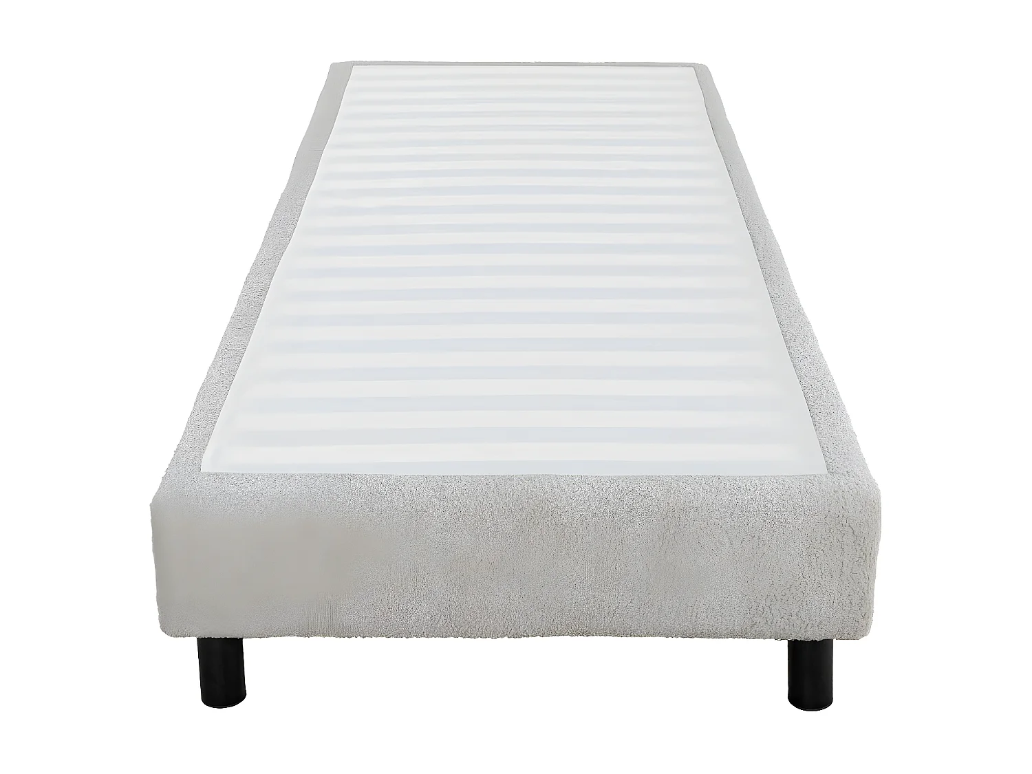 Sommier déco en Kit + pieds 90x190 - Newkit 20 lattes bois - Tissu crème - H. 18 cm