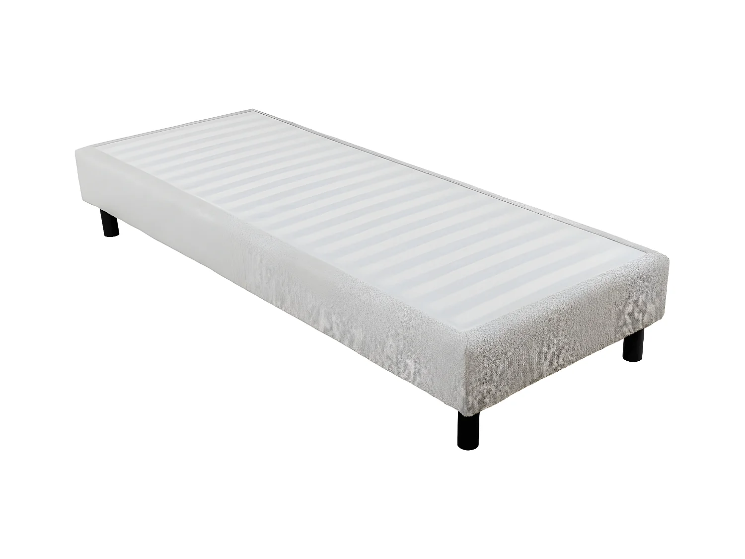 Sommier déco en Kit + pieds 90x190 - Newkit 20 lattes bois - Tissu crème - H. 18 cm
