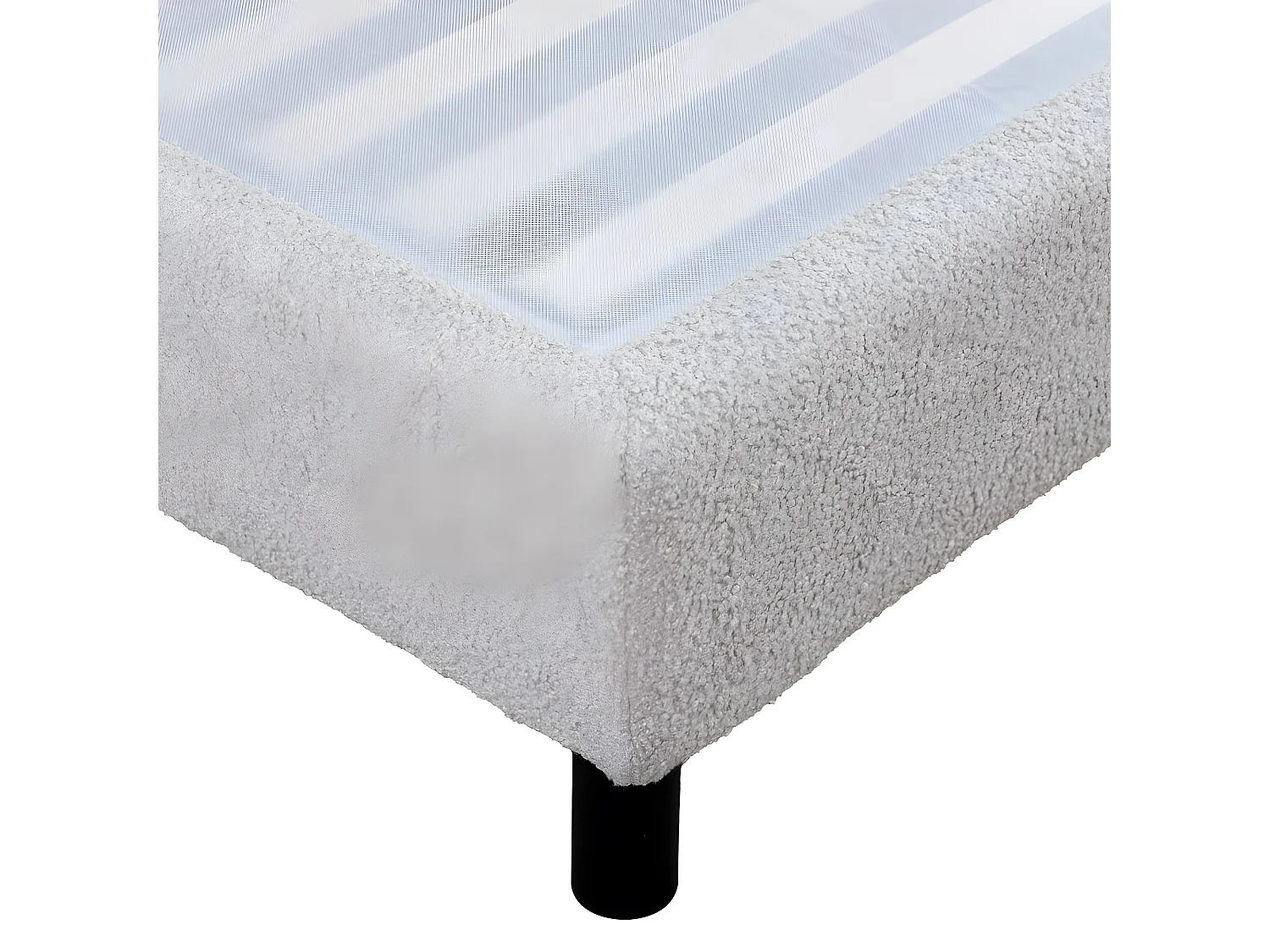 Sommier déco en Kit + pieds 90x190 - Newkit 20 lattes bois - Tissu crème - H. 18 cm