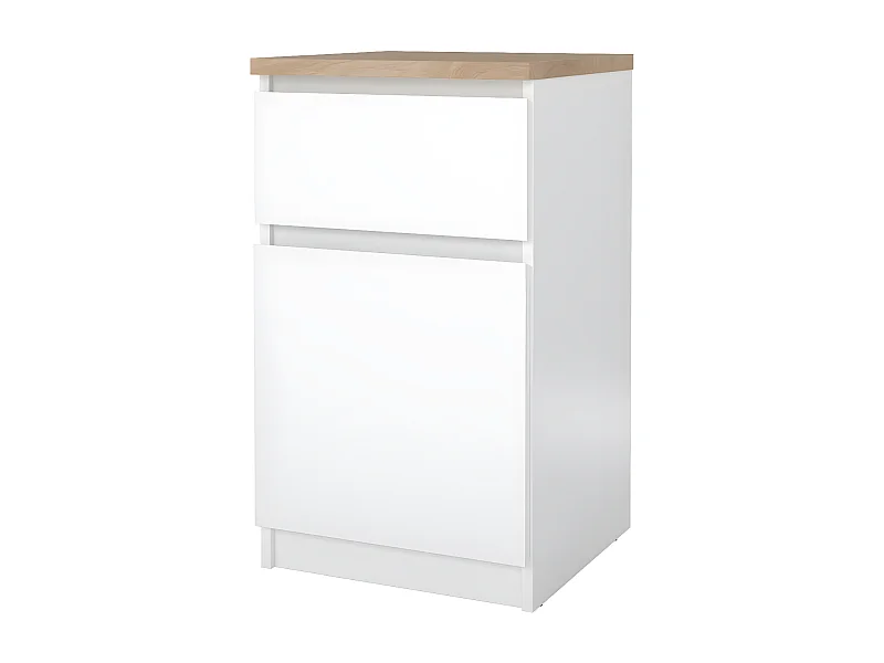 Naia table de nuit porte réversible 1 porte 1 tiroir noyer décor blanc brillant.