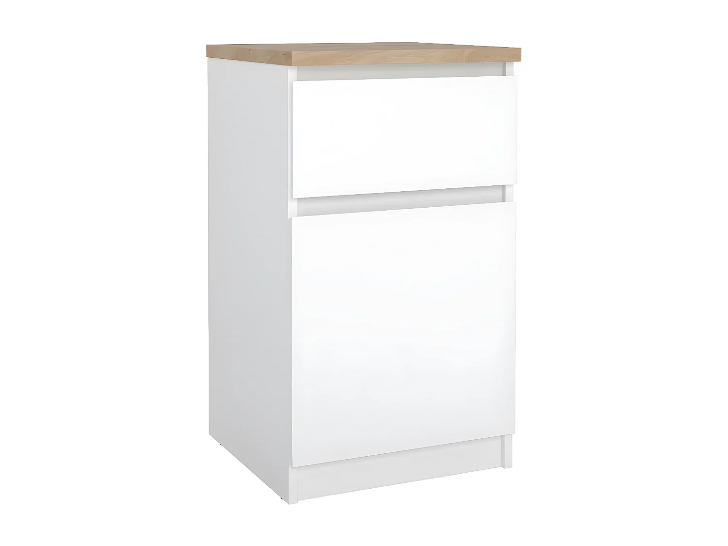 Naia nachtkastje deur omkeerbaar 1 deur 1 lade okkernoot decor wit hoog glans.