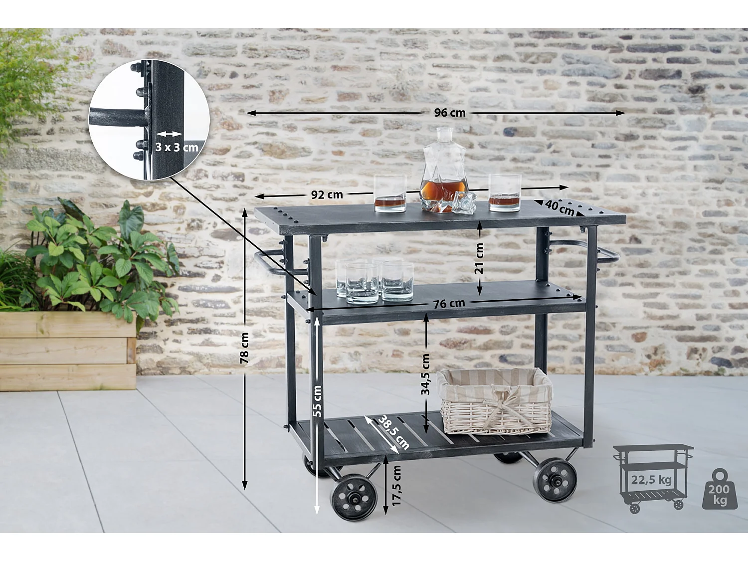 Servierwagen - Metall & Metall - antik silber - Spring