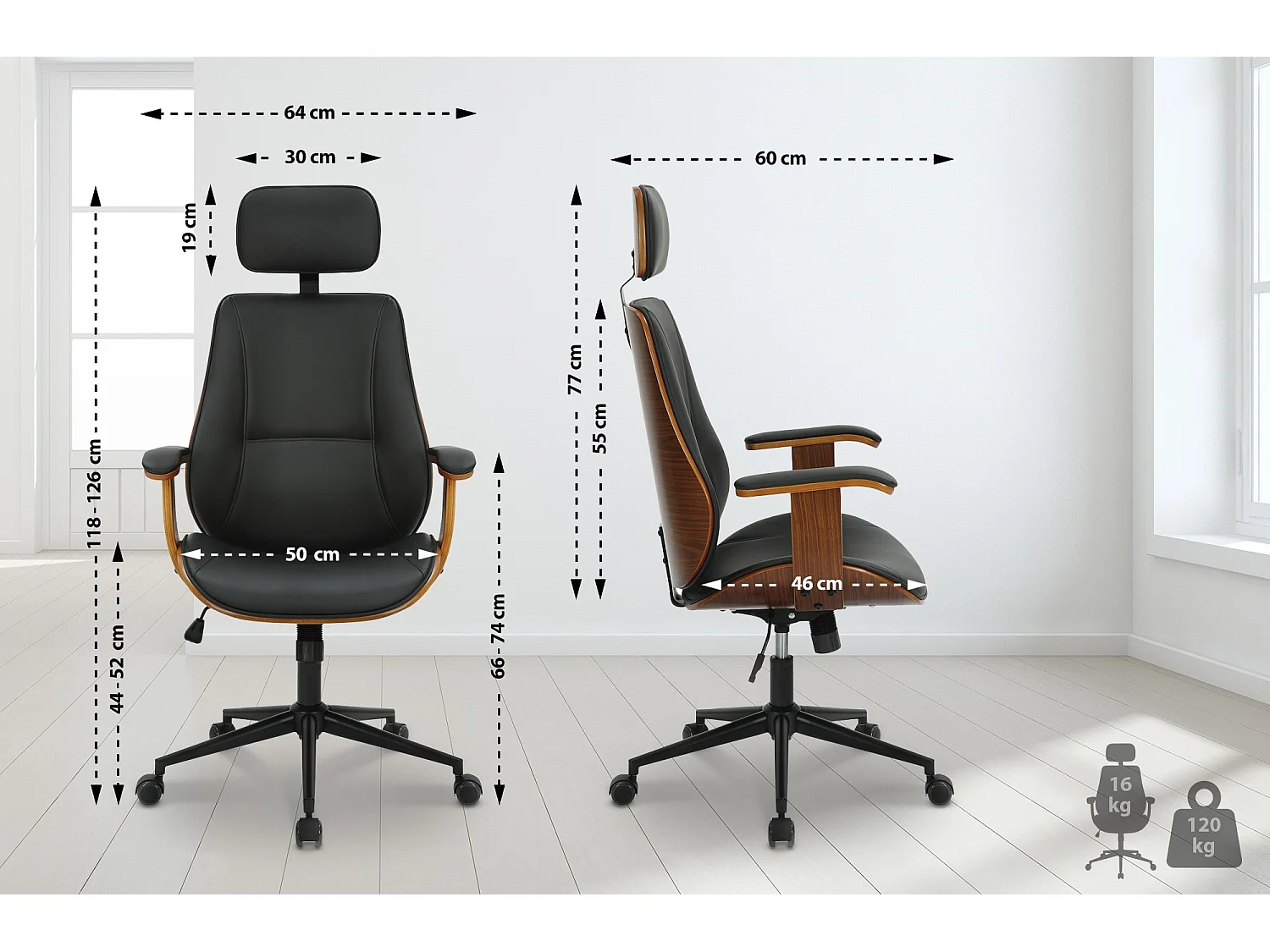 Chaise de bureau - Similicuir & Métal - Noyer / Noir - Lugo