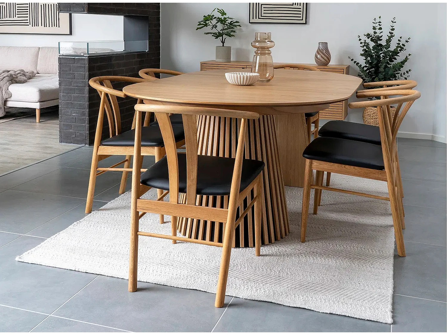 Table à manger ronde extensible LANZA-Beige-Diamètre 120/160-200 cm