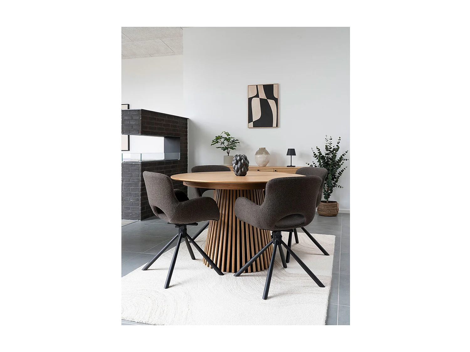 Table à manger ronde extensible LANZA-Beige-Diamètre 120/160-200 cm