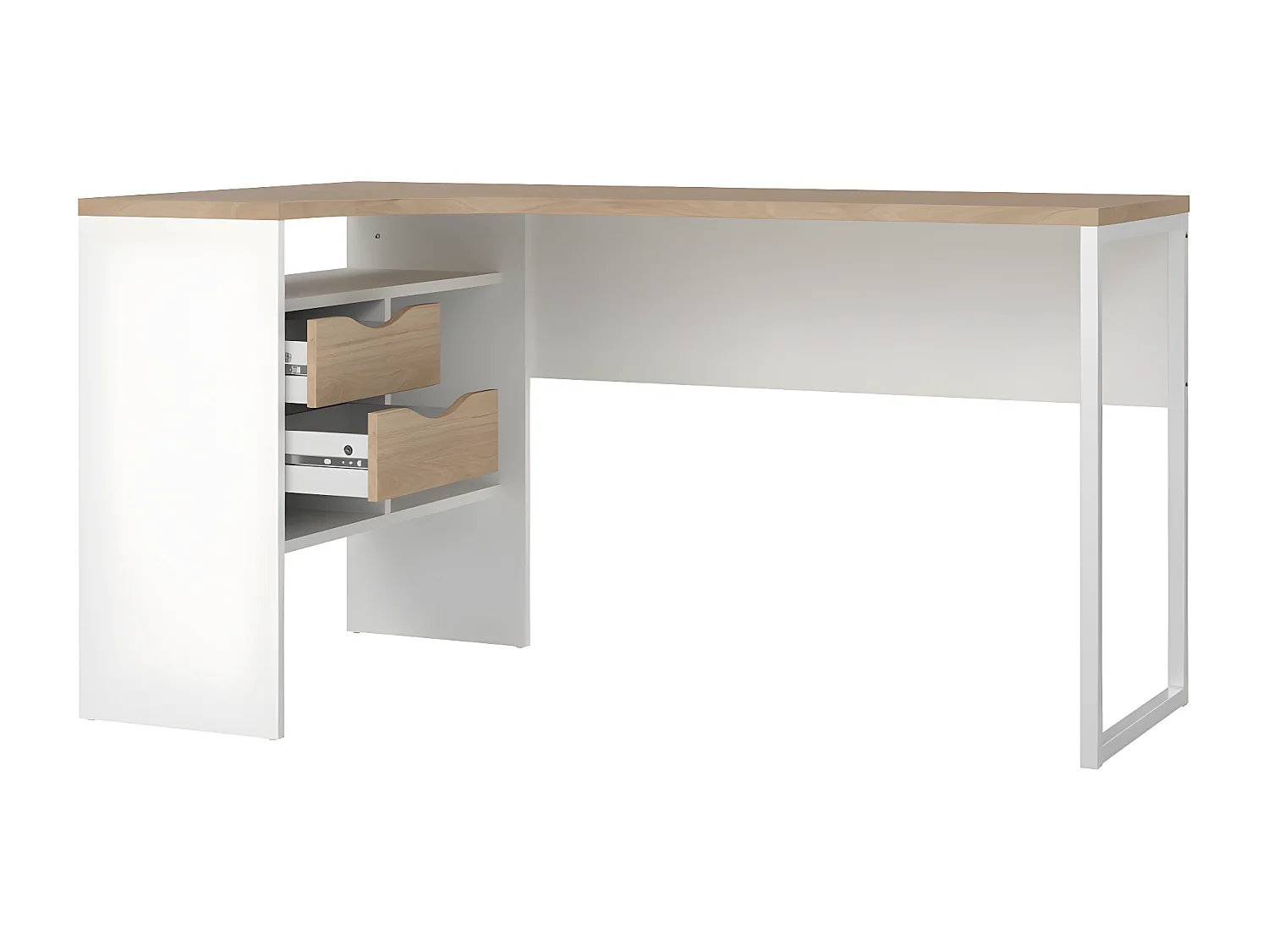 FunctionPlus Schreibtisch Ecke 3 Ablagen 2 Schubladen Nussbaum dekor weiß.