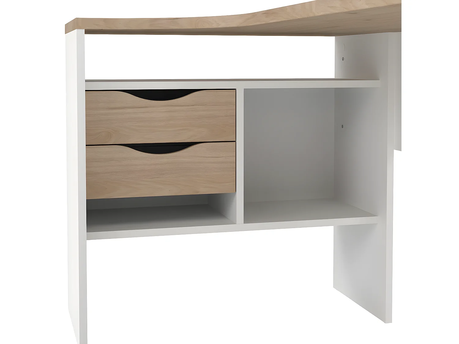 FunctionPlus Schreibtisch Ecke 3 Ablagen 2 Schubladen Nussbaum dekor weiß.