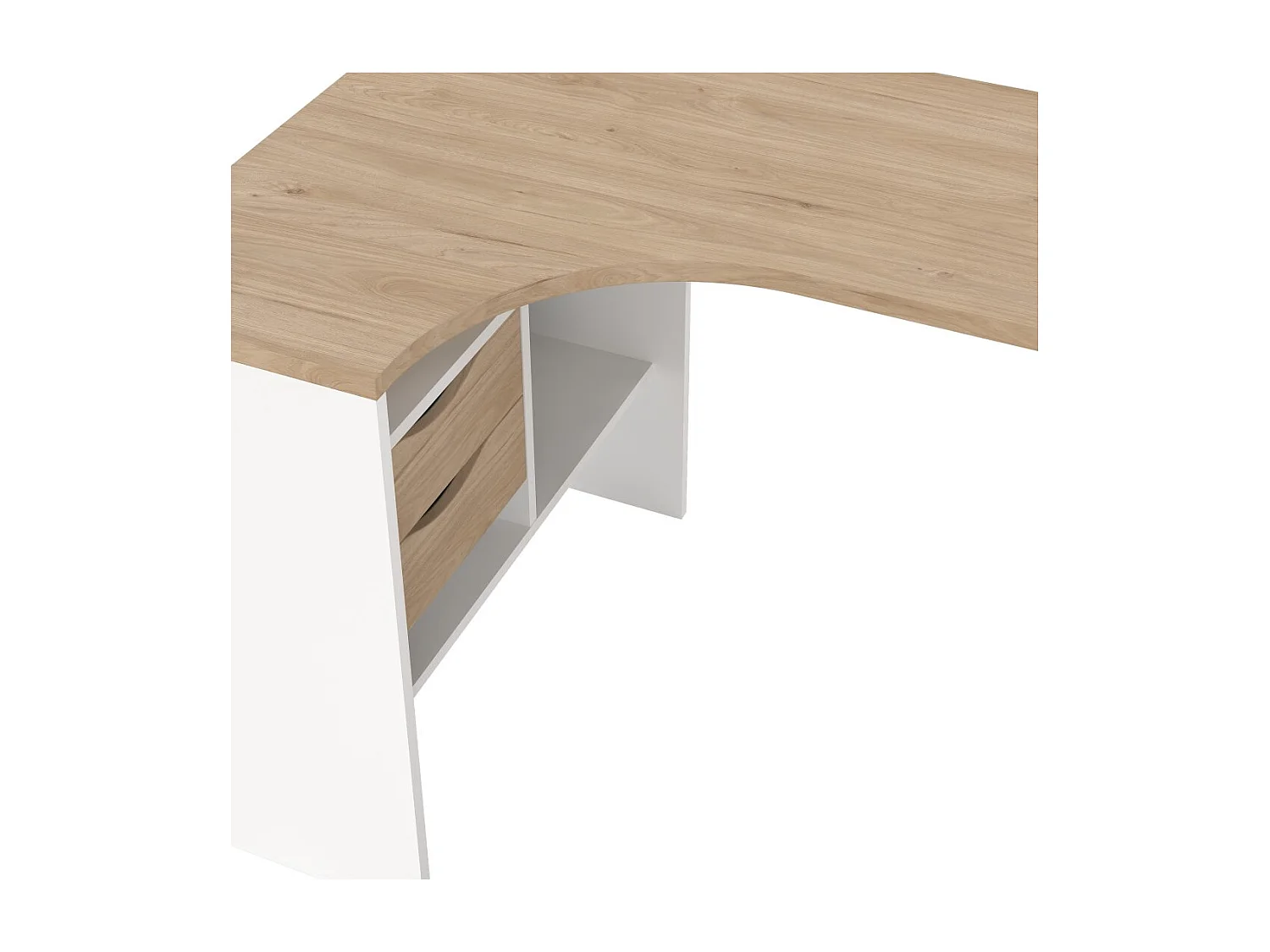 FunctionPlus Schreibtisch Ecke 3 Ablagen 2 Schubladen Nussbaum dekor weiß.