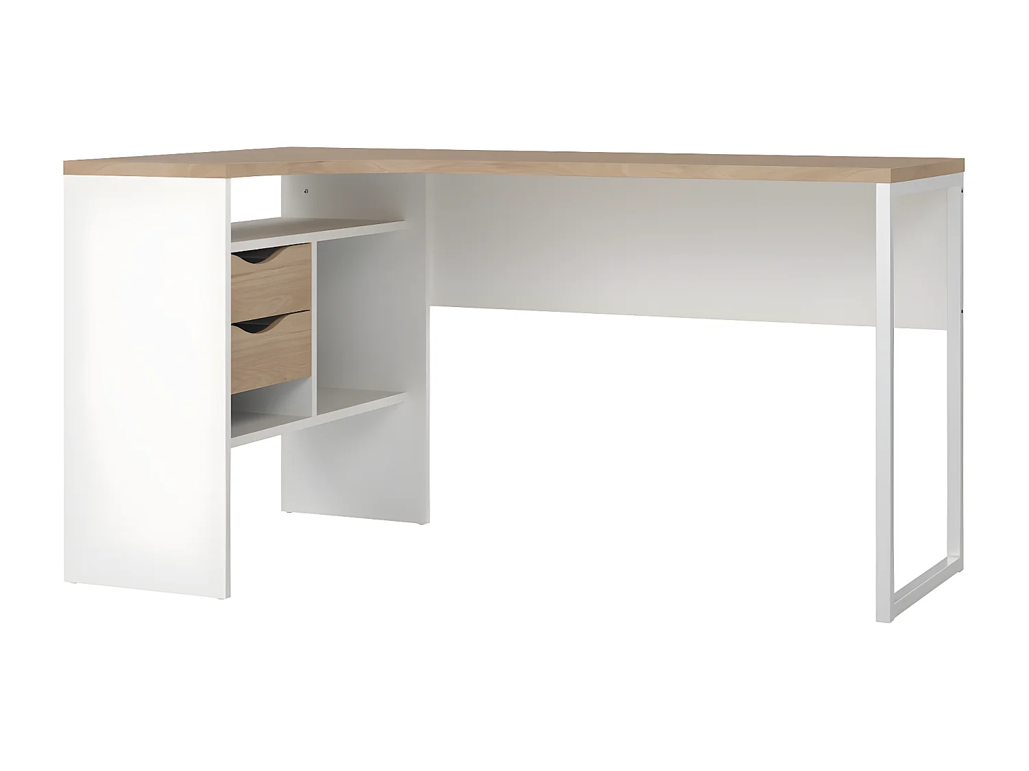 FunctionPlus bureau hoek 3 planken 2 laden okkernoot decor wit.