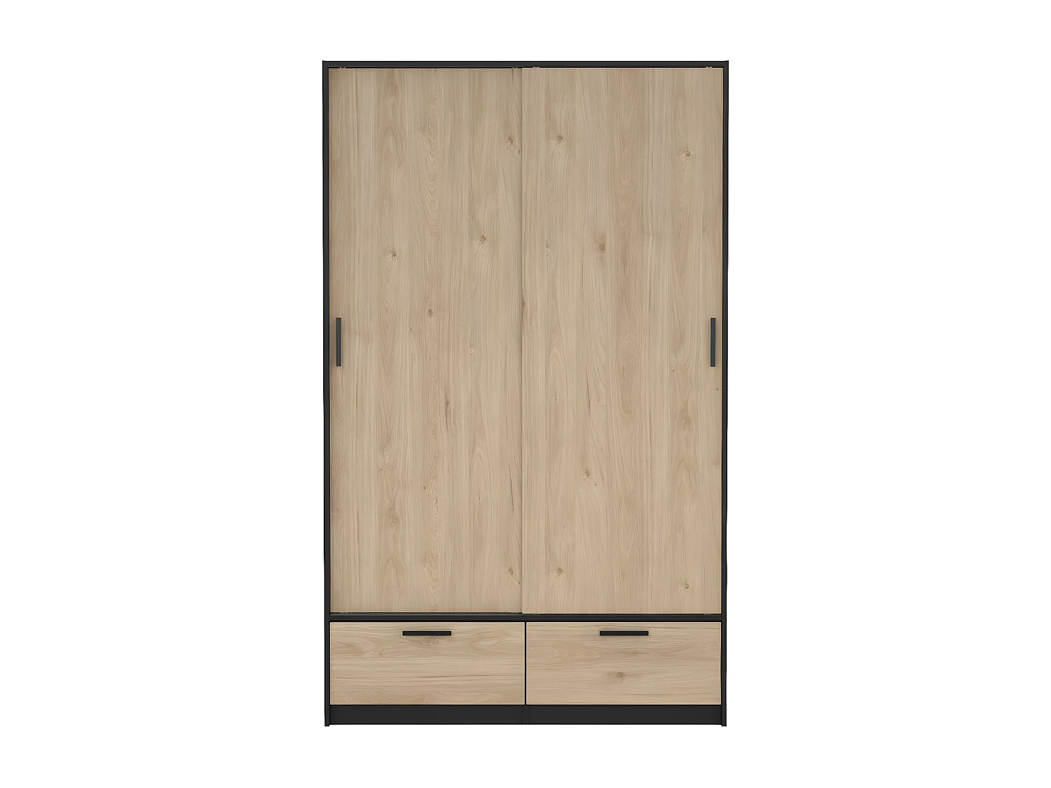 Line Kleiderschrank 2 Türen 2 Schubladen Nussbaum dekor schwarz matt.